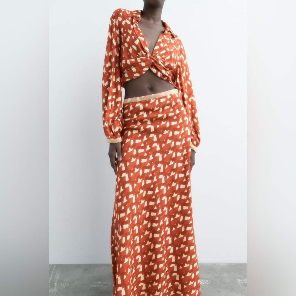 ZARA BEADED WAIST LINEN BLEND MAXI SKIRT - S2442